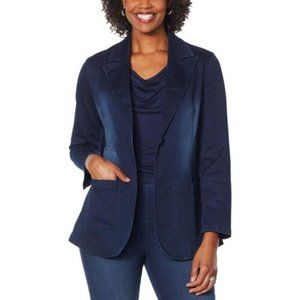 DG2 by Diane Gilman FLEXstretch Tailored One Button Blazer in Indigo